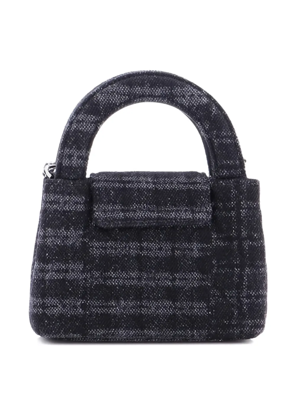 Pre-owned Chanel Kelly Top Handle Shopping Bag Quilted Printed Denim Nano Satchel In Black