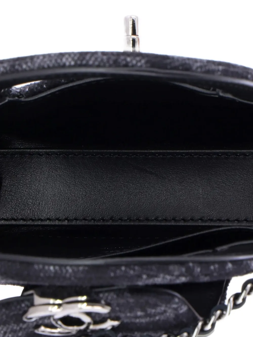 Pre-owned Chanel Kelly Top Handle Shopping Bag Quilted Printed Denim Nano Satchel In Black