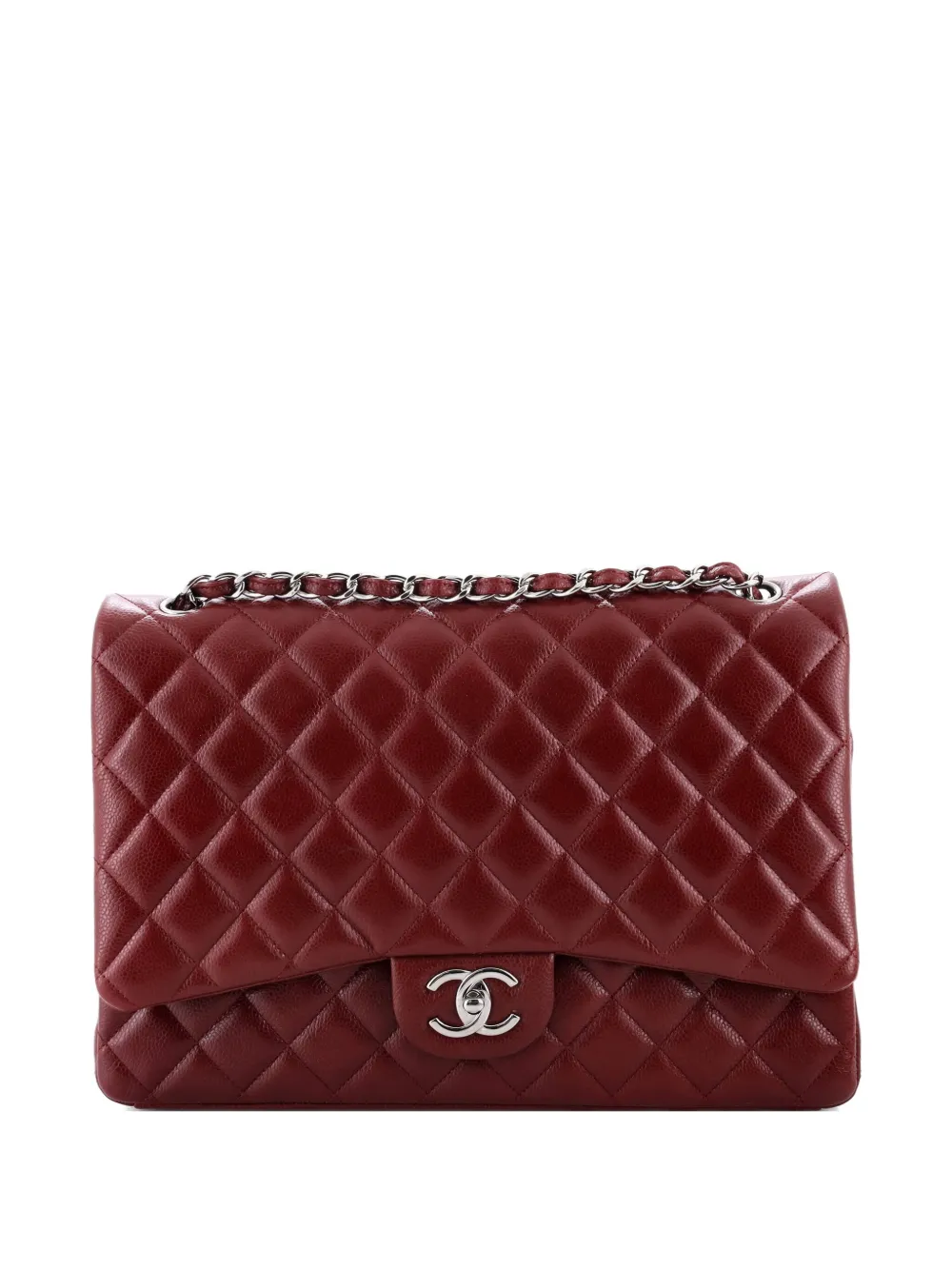 Pre-owned Chanel Classic Double Flap Bag Quilted Caviar Maxi Shoulder Bag In Red