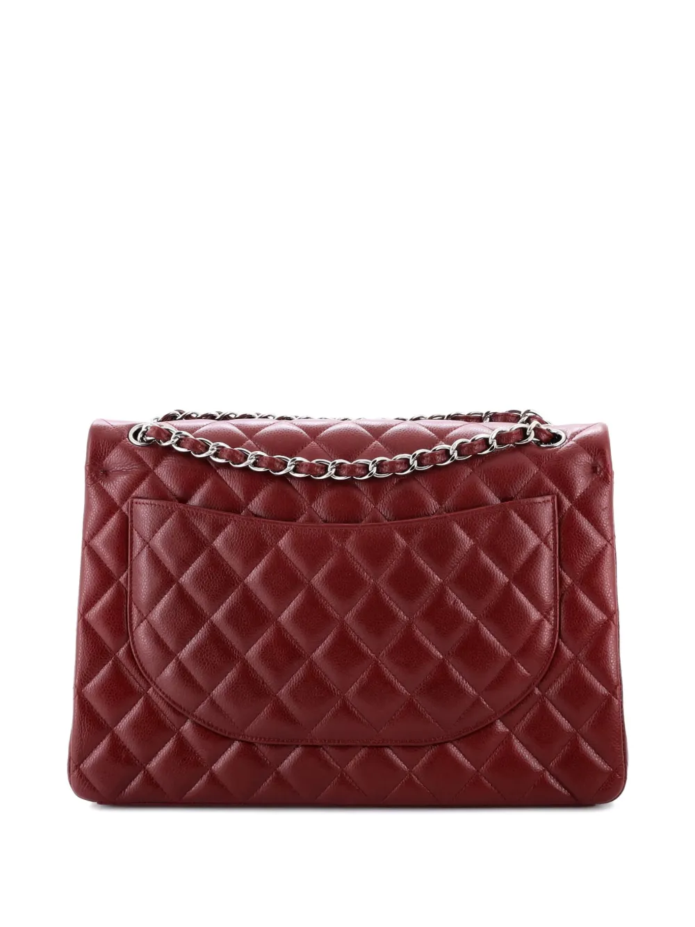 Pre-owned Chanel Classic Double Flap Bag Quilted Caviar Maxi Shoulder Bag In Red