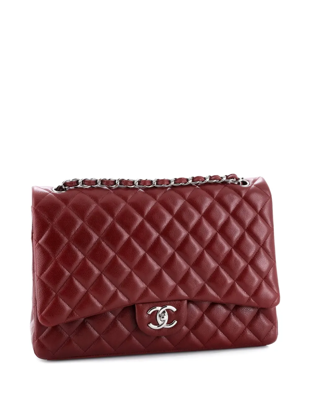 Pre-owned Chanel Classic Double Flap Bag Quilted Caviar Maxi Shoulder Bag In Red