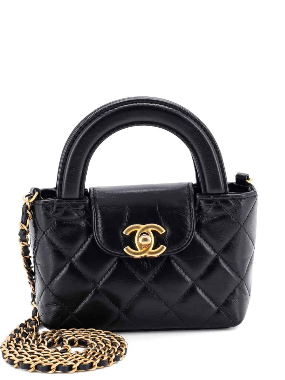 CHANEL Pre-Owned Kelly Top Handle Shopping Bag Quilted Shiny Aged Calfskin Nano crossbody bag - Nero