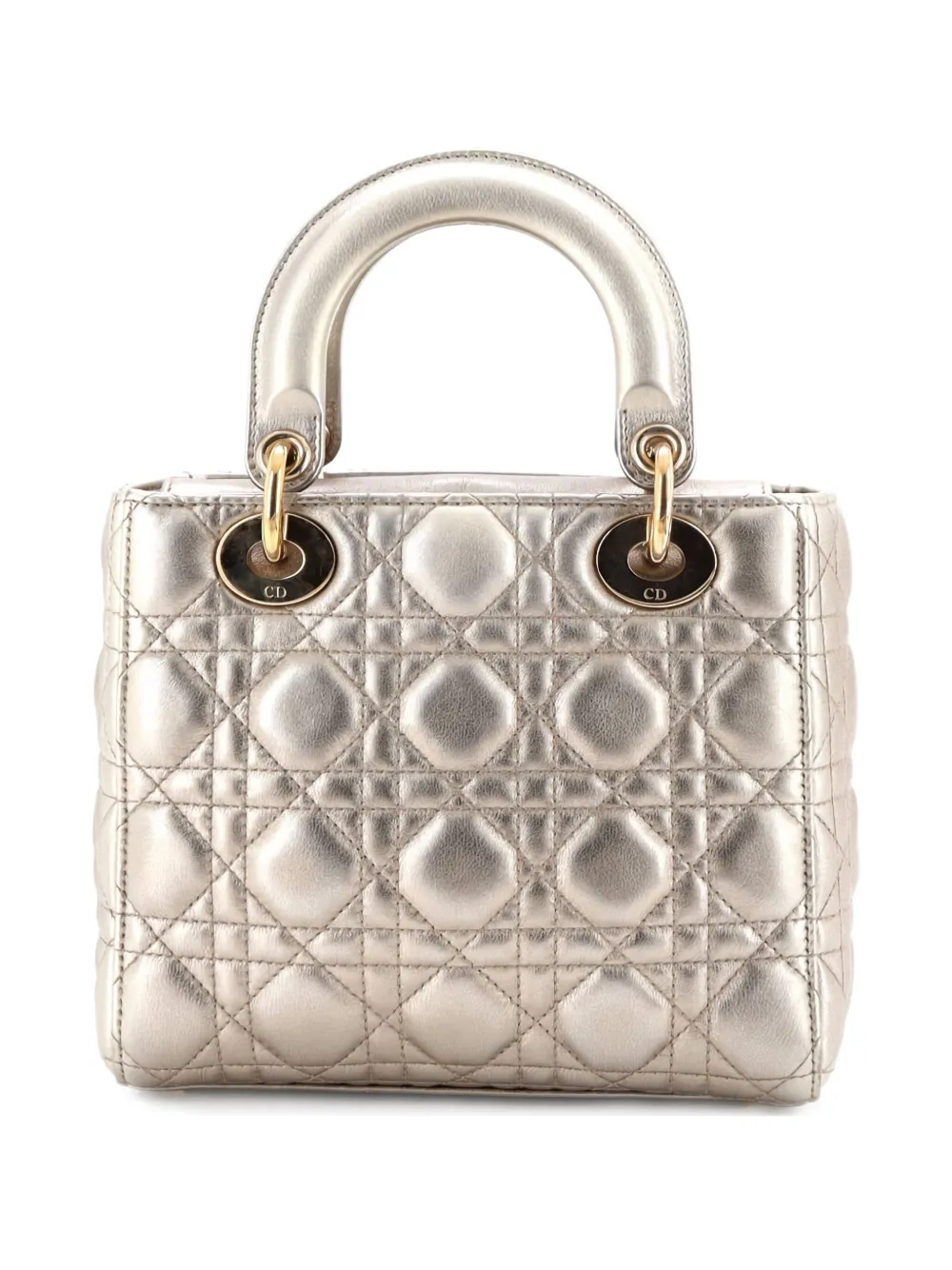  Christian Dior Pre-owned My Abcdior Lady Dior Bag Metallic Cannage Quilt Leather Shoulder Bag - Gold 