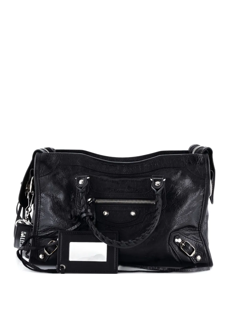 Pre-owned Balenciaga Logo Strap City Classic Studs Bag Leather Small Crossbody Bag In Black