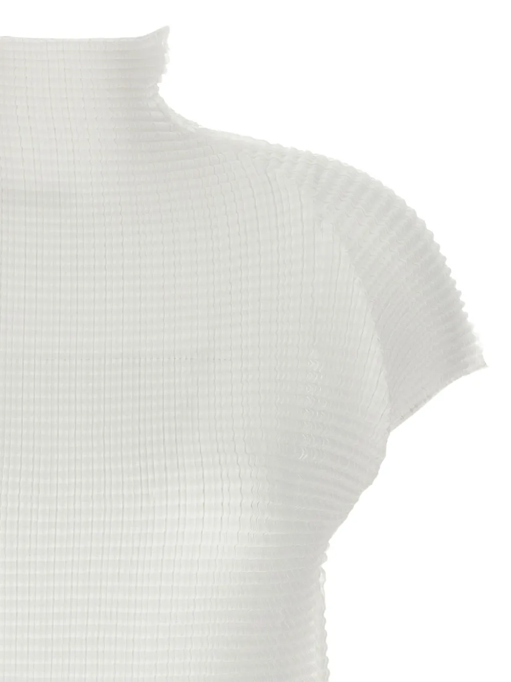 Issey Miyake Wooly Pleated High-neck Top In White