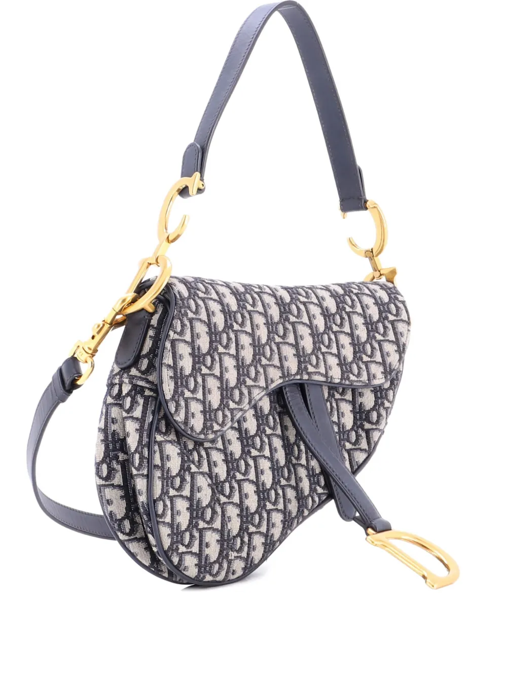 Christian Dior Pre-Owned Saddle Handbag with Strap Oblique Canvas Christian Dior Pre-Owned Saddle Handbag with Strap Oblique Canvas