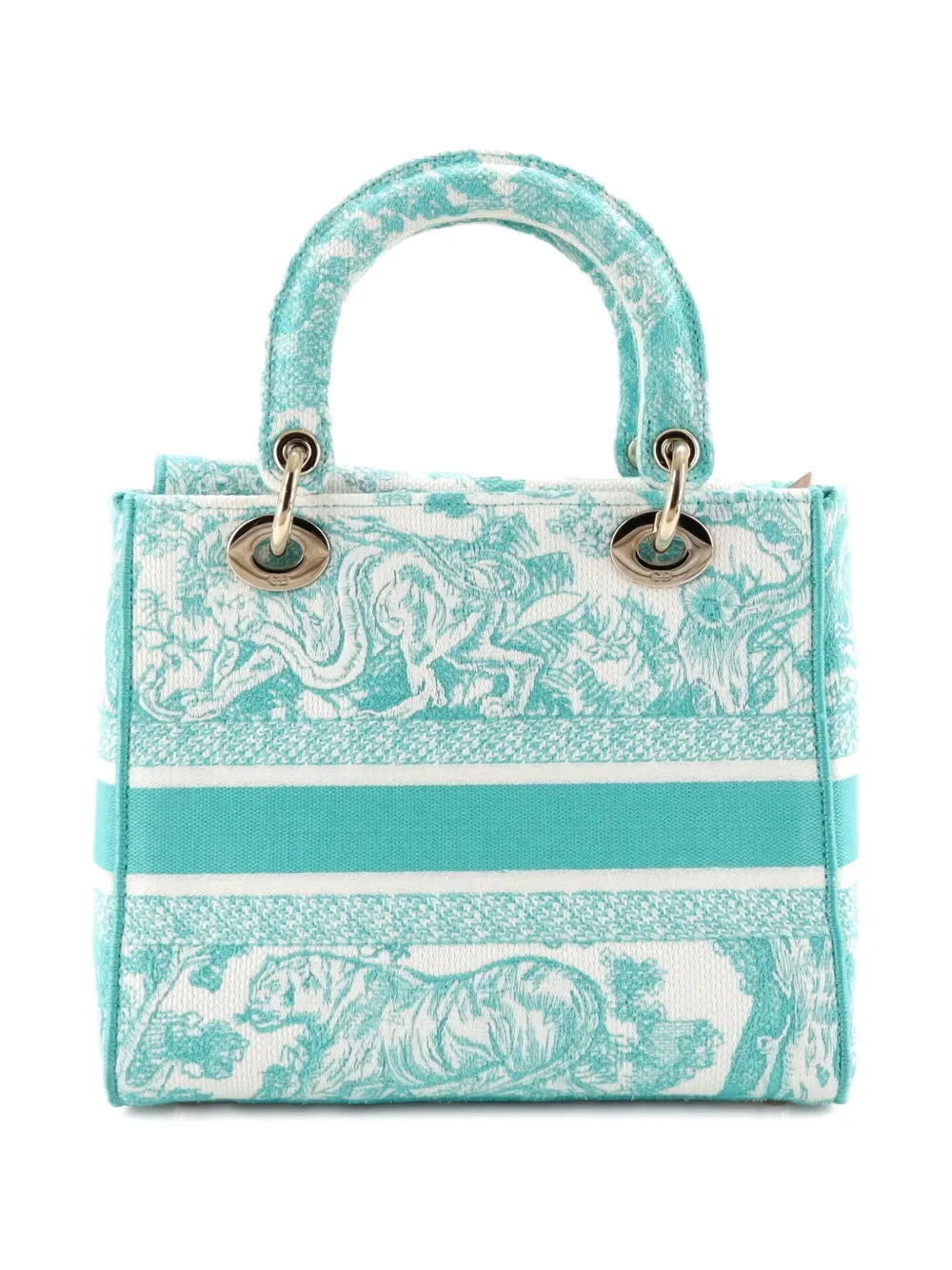 Pre-owned Dior Toile De Jouy Lady D-lite Bag Embroidered Canvas Tote Bag In White