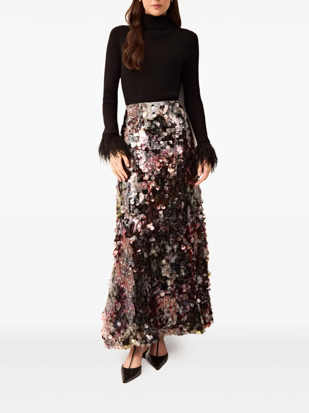 Marie Oliver Odessa maxi-rok met pailletten - Zwart