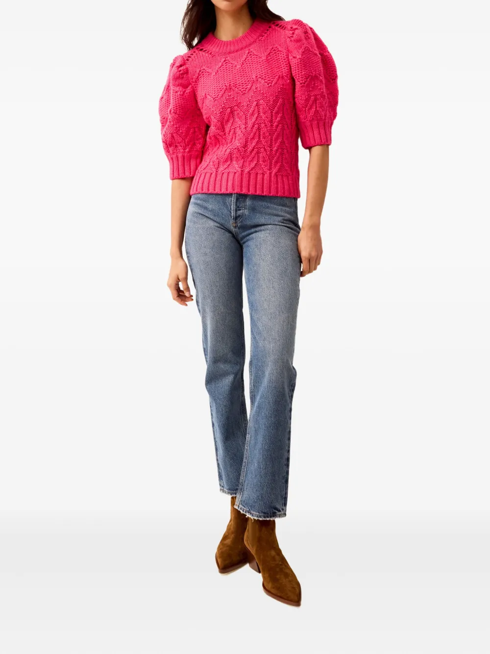 Marie Oliver Vayda Puff-sleeves Sweater In Pink