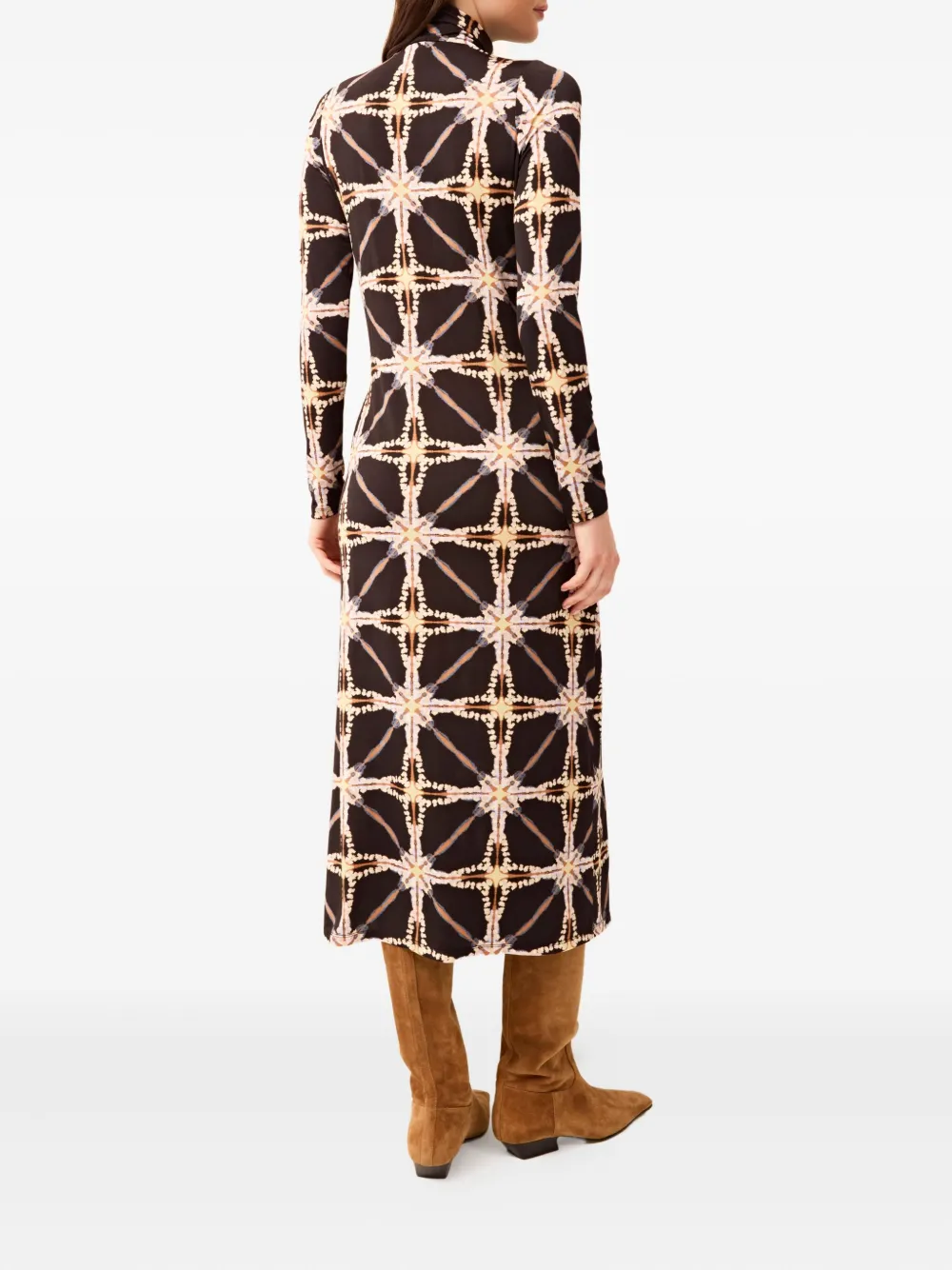 Marie Oliver Paxton midi-jurk met lange mouwen en patroon - Zwart