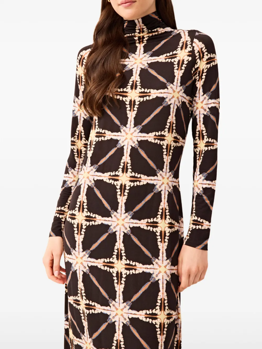Marie Oliver Paxton Long-sleeves Patterned Midi Dress In Black