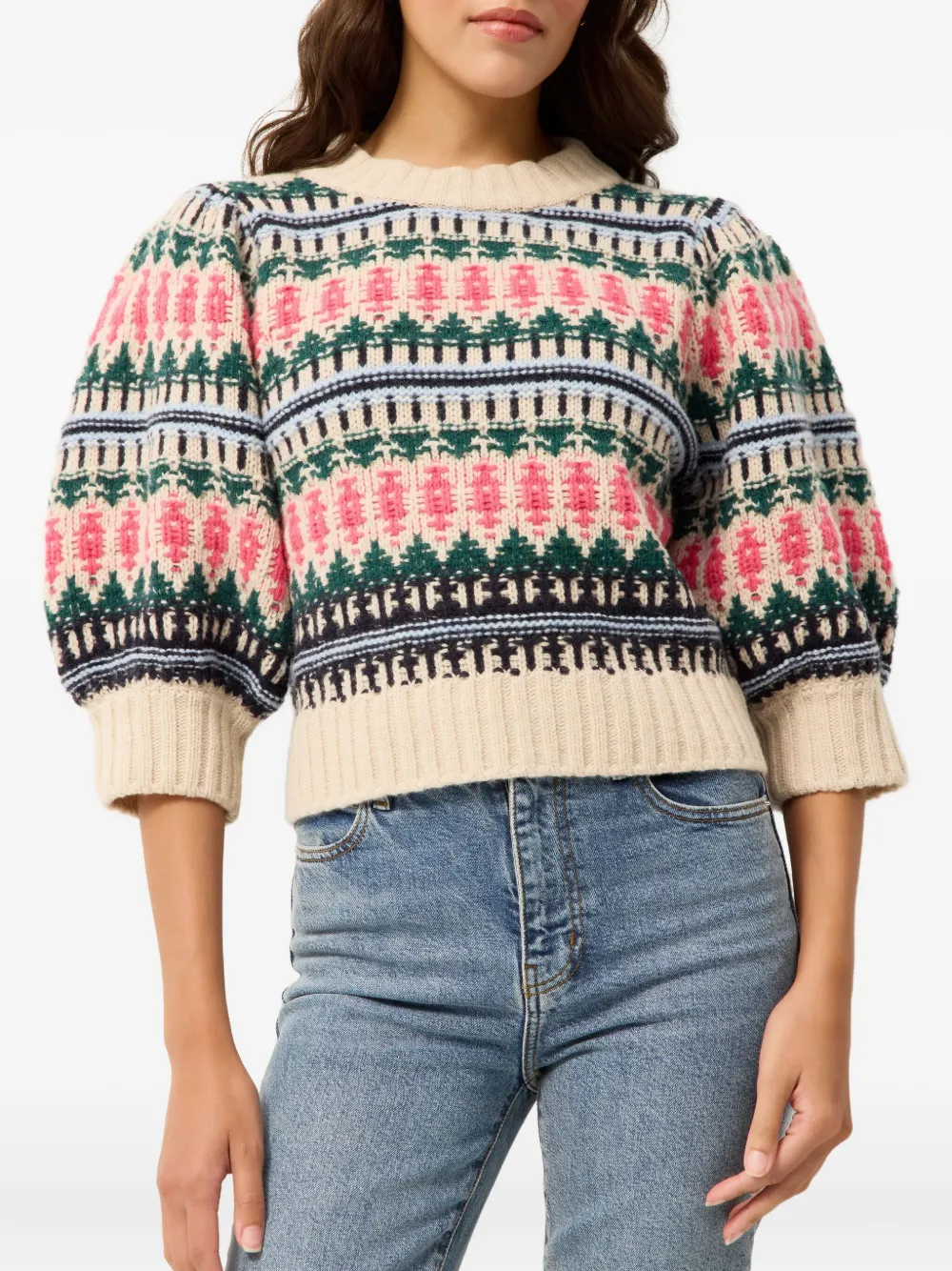 Marie Oliver Gail Patterned Puff-sleeve Top In Neutral