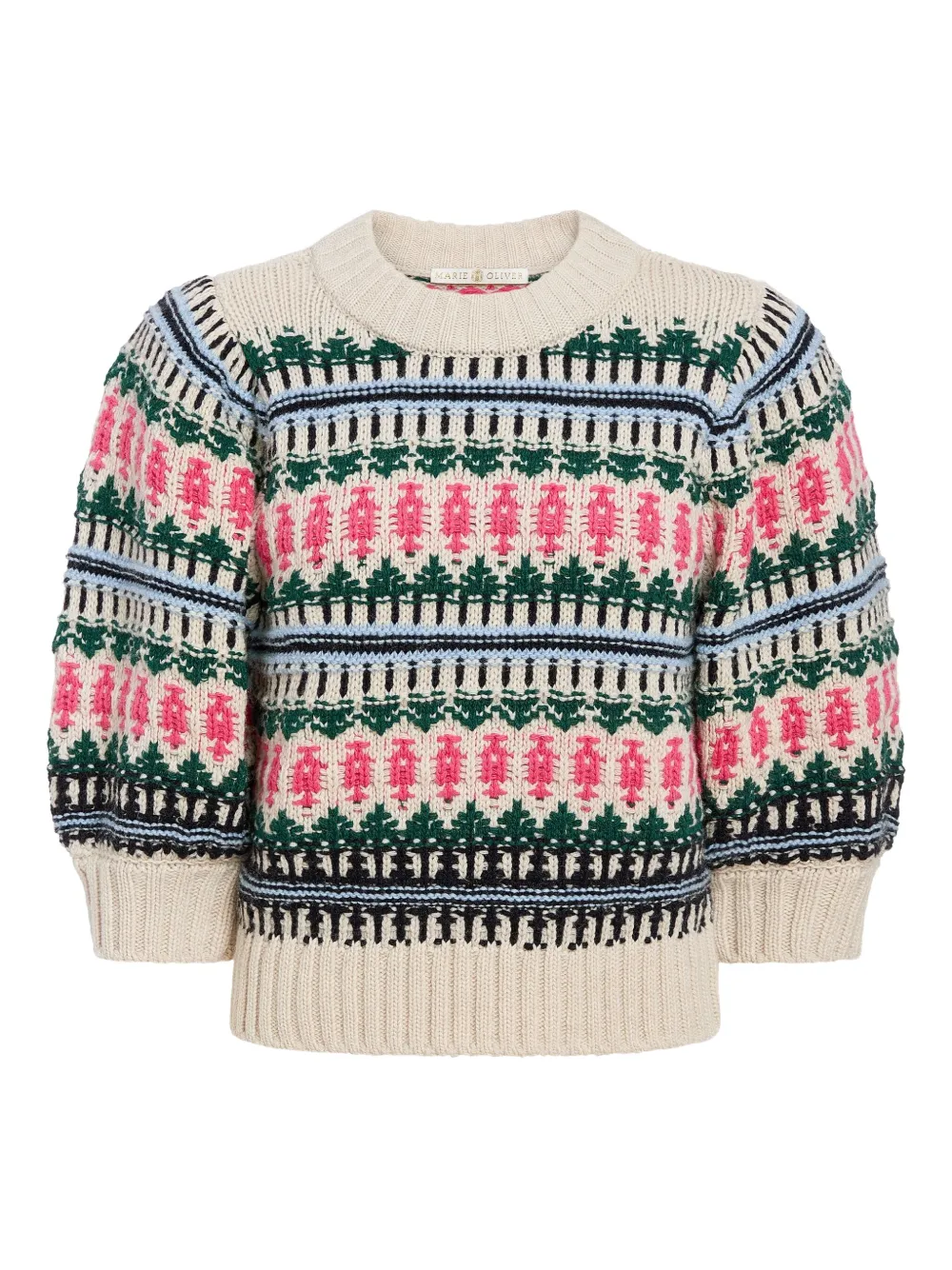 Marie Oliver Gail Patterned Puff-sleeve Top In Neutral