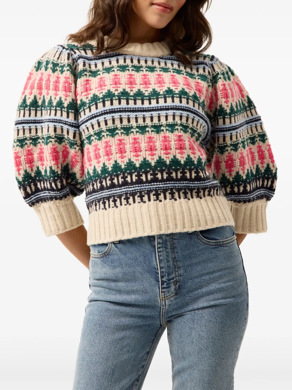 Marie Oliver Gail Patterned Puff-sleeve Top In Neutral