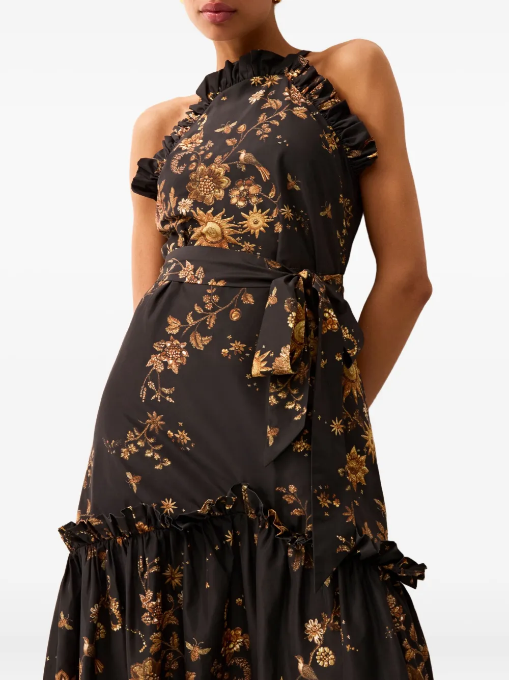 Marie Oliver Keenan Ruffled Floral Maxi Dress In Black