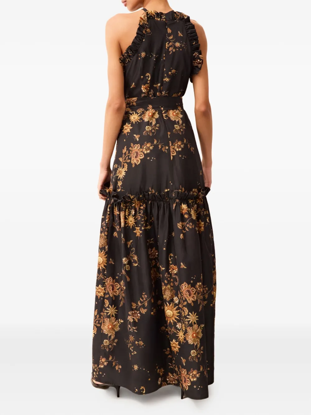 Marie Oliver Keenan Ruffled Floral Maxi Dress In Black