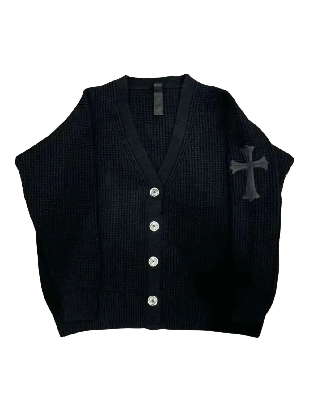 Chrome Hearts cross-patch waffle knit cardigan | Black | Image 1