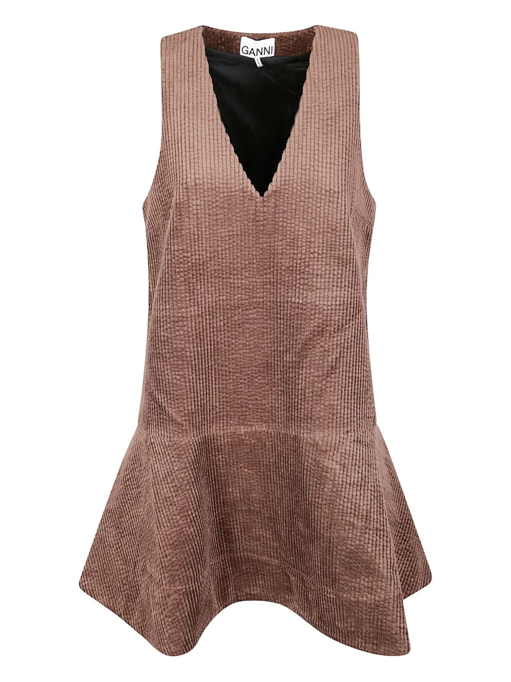 GANNI corduroy V-neck mini dress - Marrone