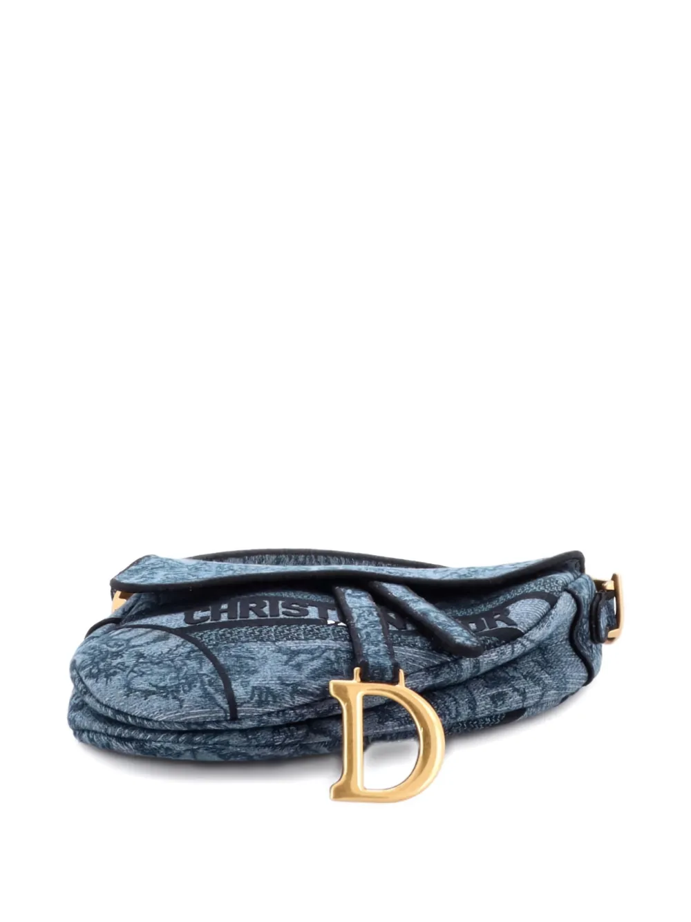 Pre-owned Dior Saddle Bag Logo Embroidered Denim Medium Shoulder Bag In Blue