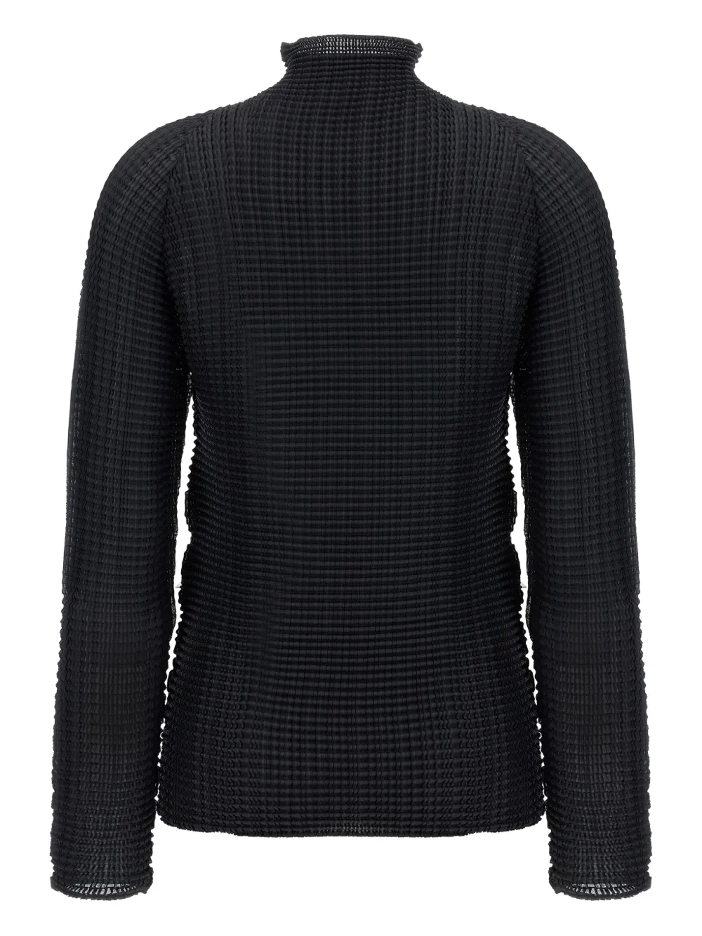 Issey Miyake Pleated Turtleneck Blouse In Black
