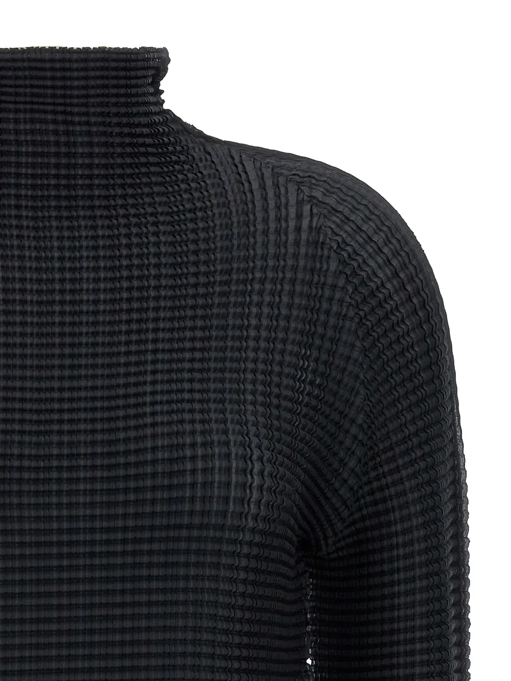 Issey Miyake Pleated Turtleneck Blouse In Black