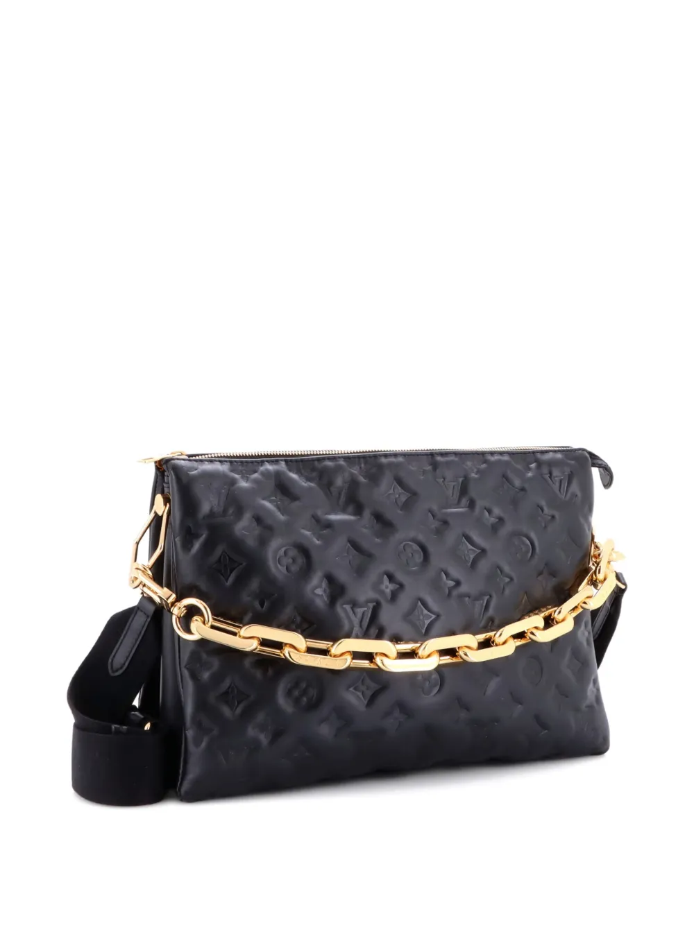 Pre-owned Louis Vuitton Coussin Bag Monogram Embossed Lambskin Mm Crossbody Bag In Black