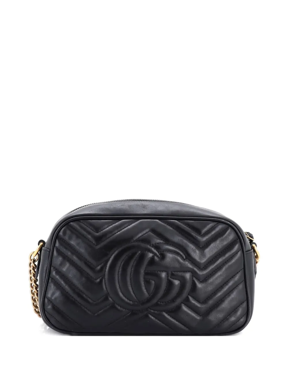 Pre-owned Gucci Gg Marmont Shoulder Bag Matelasse Leather Small Crossbody Bag In Black