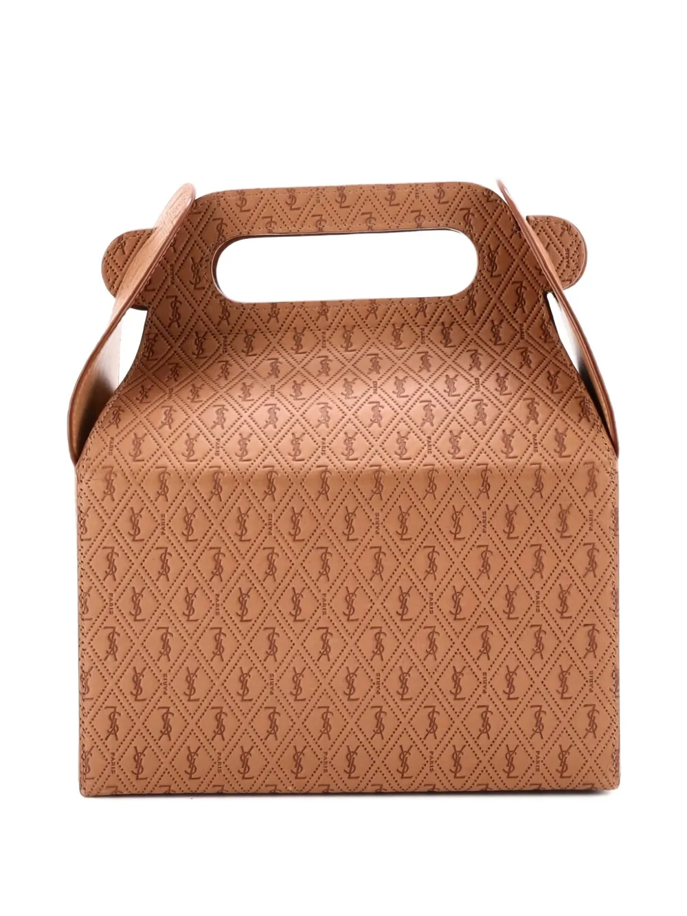Pre-owned Saint Laurent Take-away Box Bag Monogram All Over Leather Satchel In Neutral