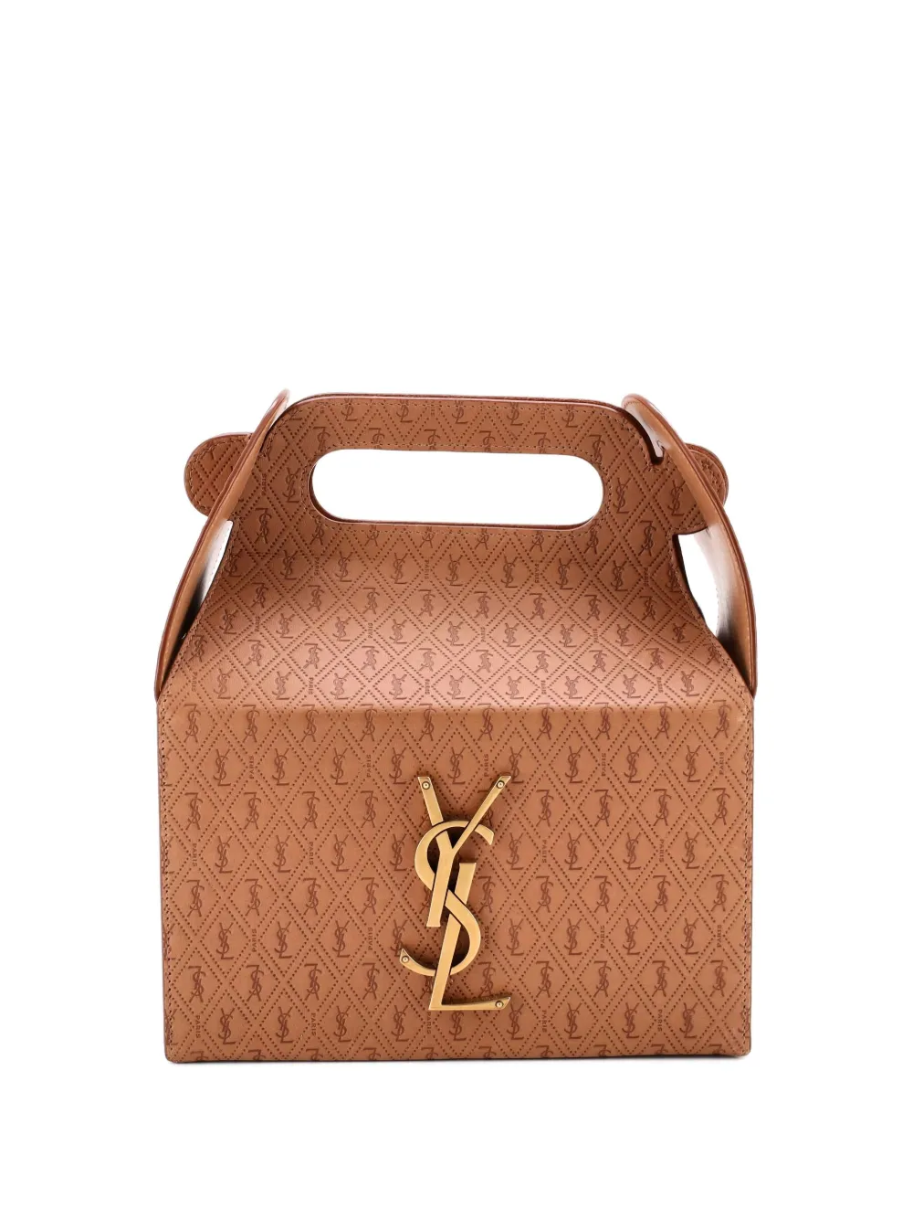 Pre-owned Saint Laurent Take-away Box Bag Monogram All Over Leather Satchel In Neutral