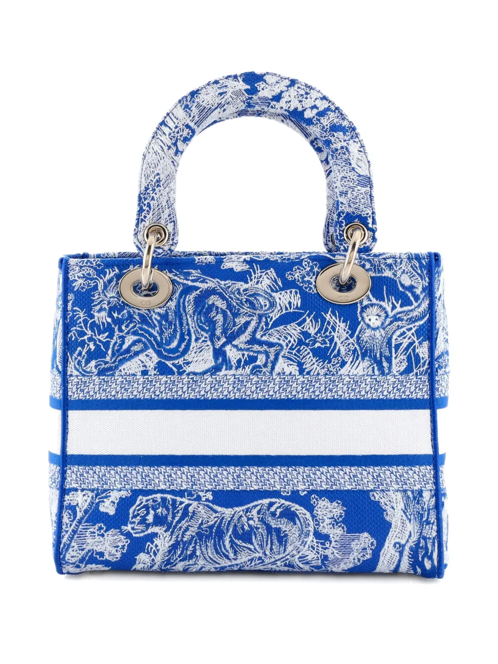 Pre-owned Dior Toile De Jouy Lady D-lite Bag Embroidered Canvas Tote Bag In Blue