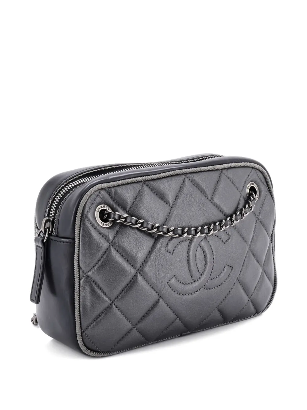 Pre-owned Chanel Ballerine Camera Case Bag Quilted Calfskin Small Crossbody Bag In Gray