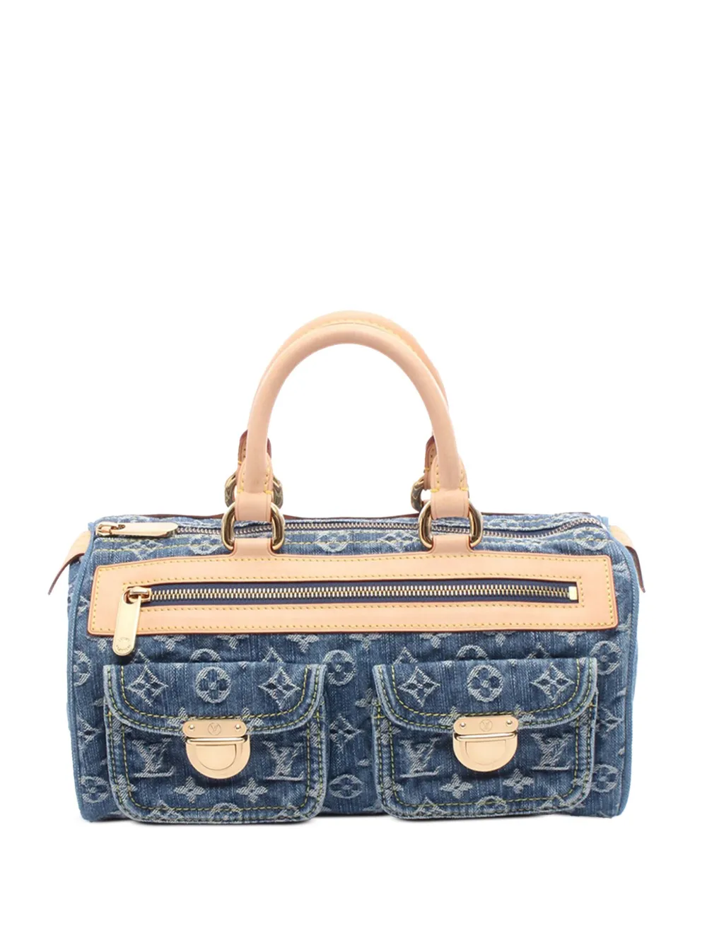 Pre-owned Louis Vuitton 2006 Monogram Denim Neo Speedy 30 Boston Bag In Blue