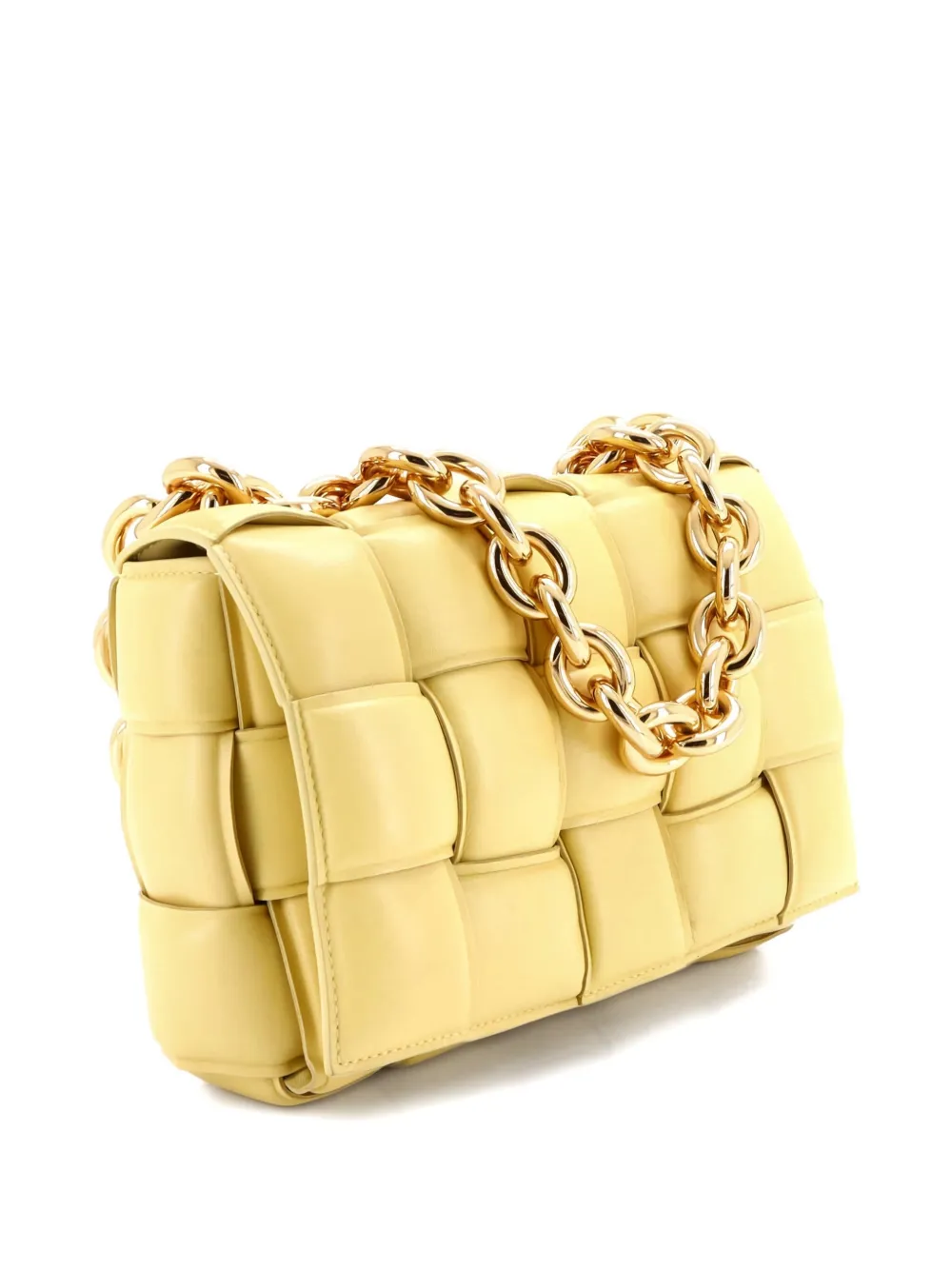 Pre-owned Bottega Veneta Cassette Chain Padded Maxi Intrecciato Leather Crossbody Bag In Yellow