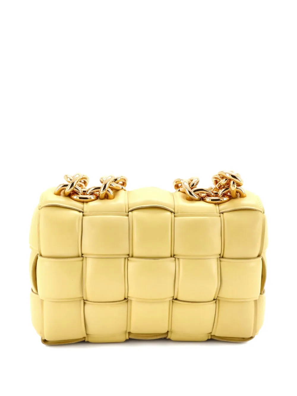 Pre-owned Bottega Veneta Cassette Chain Padded Maxi Intrecciato Leather Crossbody Bag In Yellow