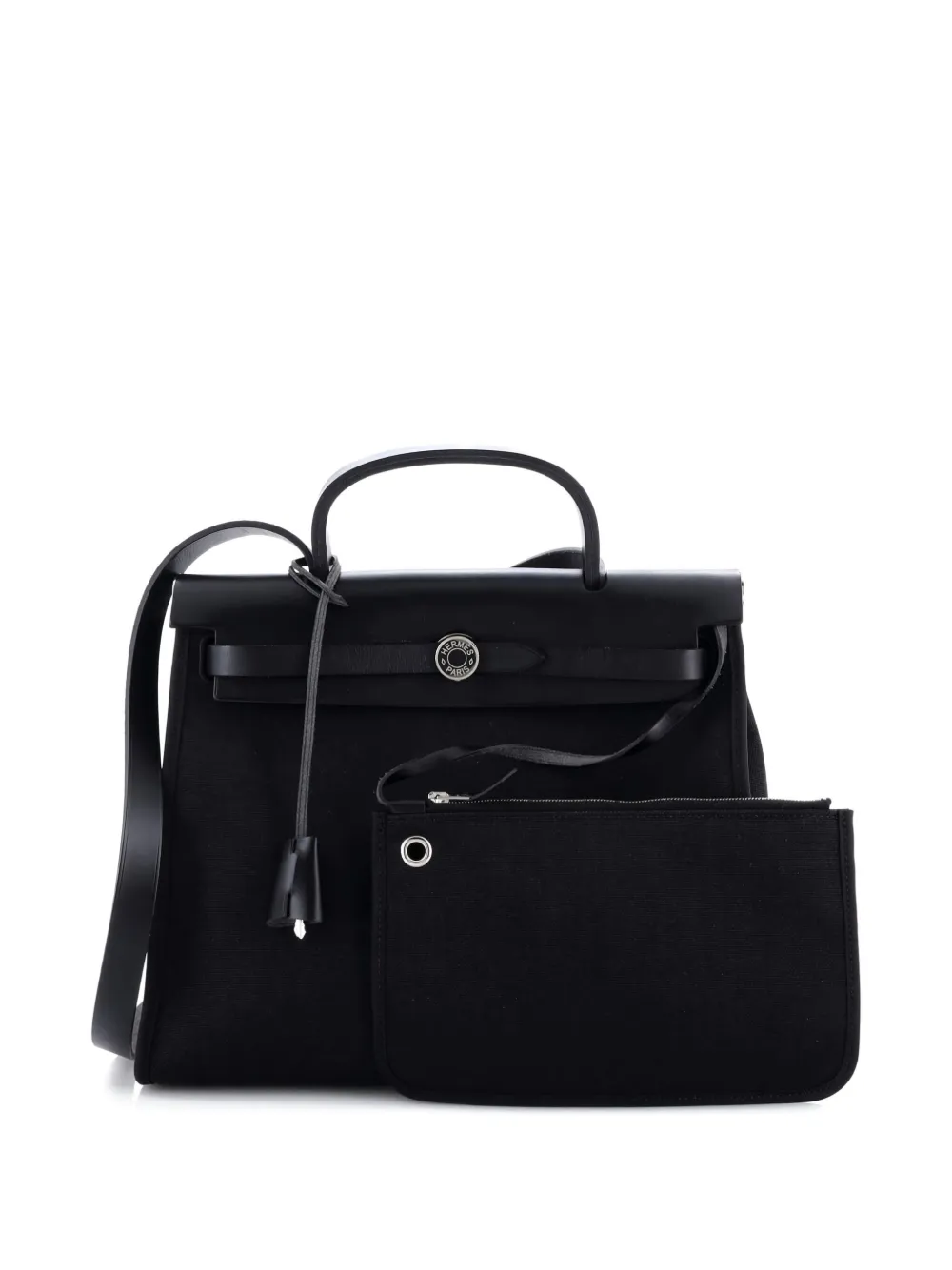 Pre-owned Hermes Herbag Toile And Leather Pm Satchel In Black