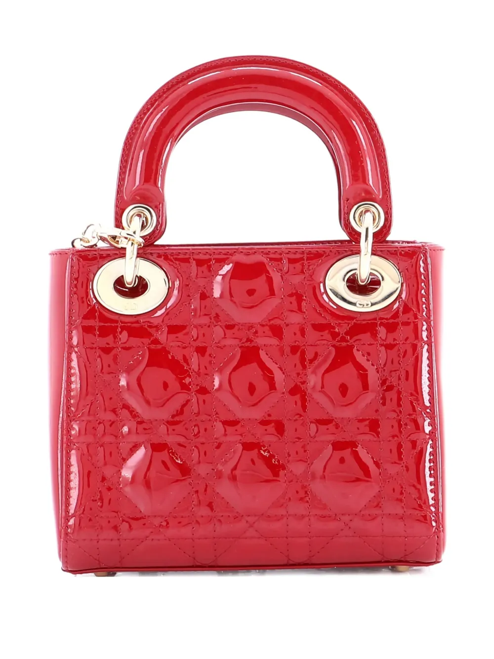 Pre-owned Dior Lady  Chain Bag Cannage Quilt Patent Mini Satchel In Red