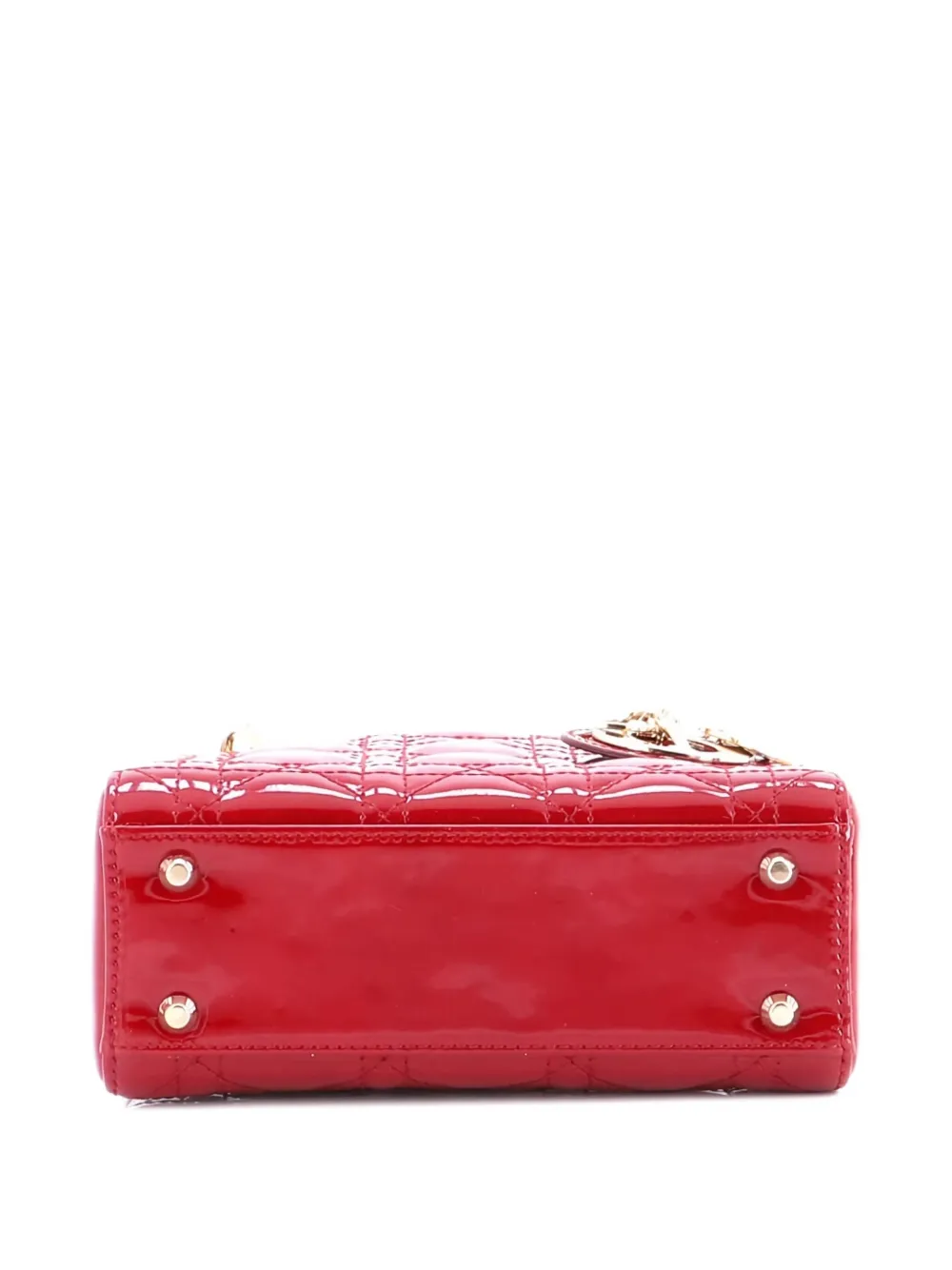 Pre-owned Dior Lady  Chain Bag Cannage Quilt Patent Mini Satchel In Red