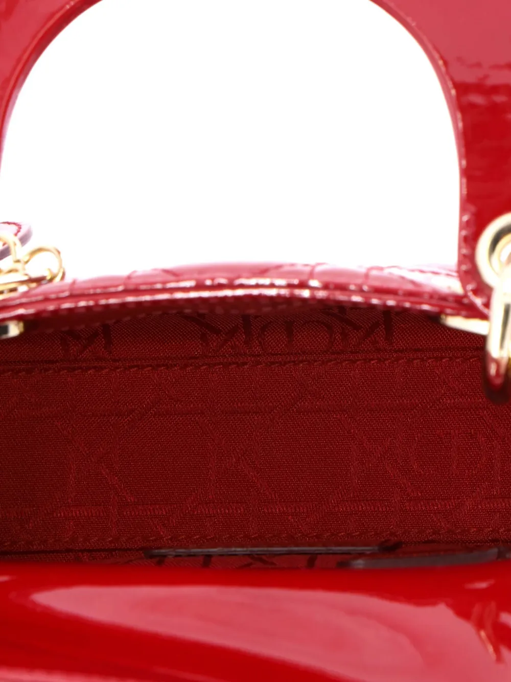 Pre-owned Dior Lady  Chain Bag Cannage Quilt Patent Mini Satchel In Red