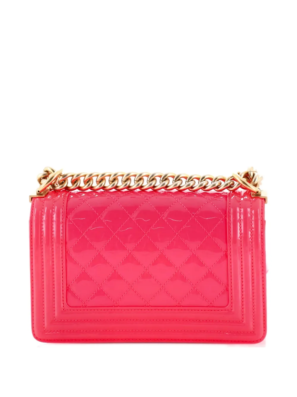 Pre-owned Chanel Boy Flap Bag Quilted Patent Small Crossbody Bag In Pink