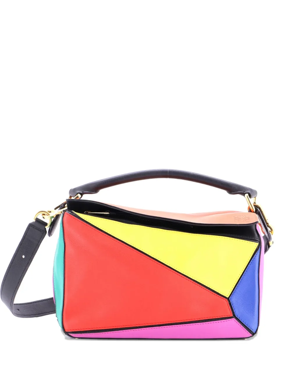Pre-owned Loewe Puzzle Bag Leather Small Satchel In Black