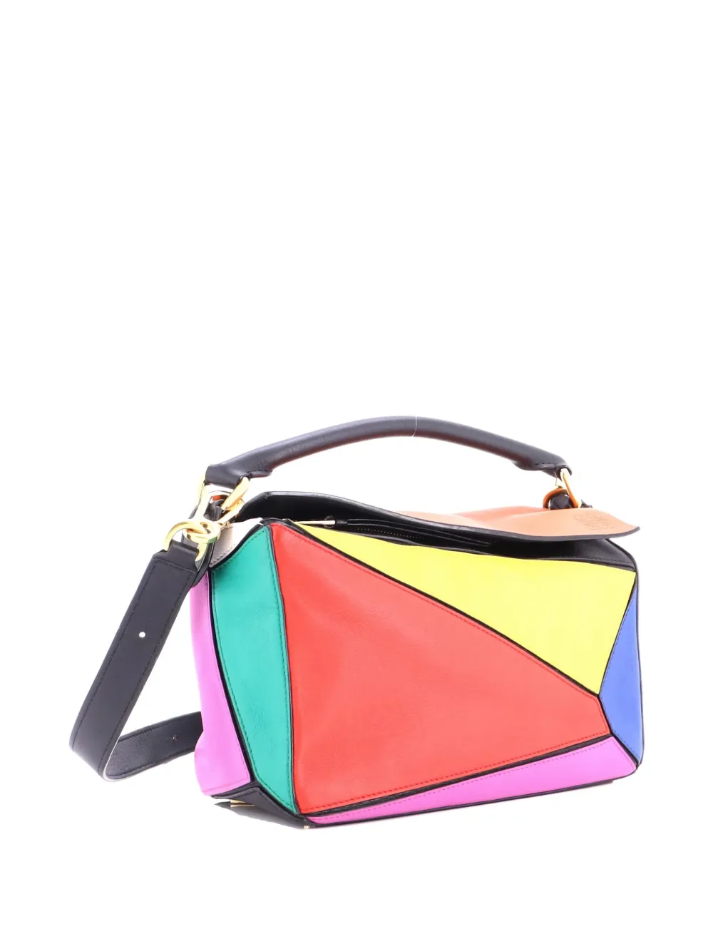 Pre-owned Loewe Puzzle Bag Leather Small Satchel In Black