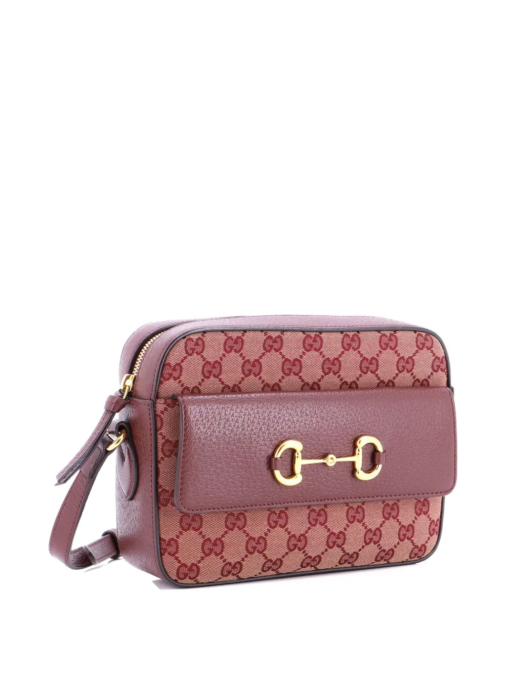  Gucci Pre-owned Horsebit 1955 Flap Pocket Camera Bag Gg Canvas And Leather Small Crossbody Bag - Marron 