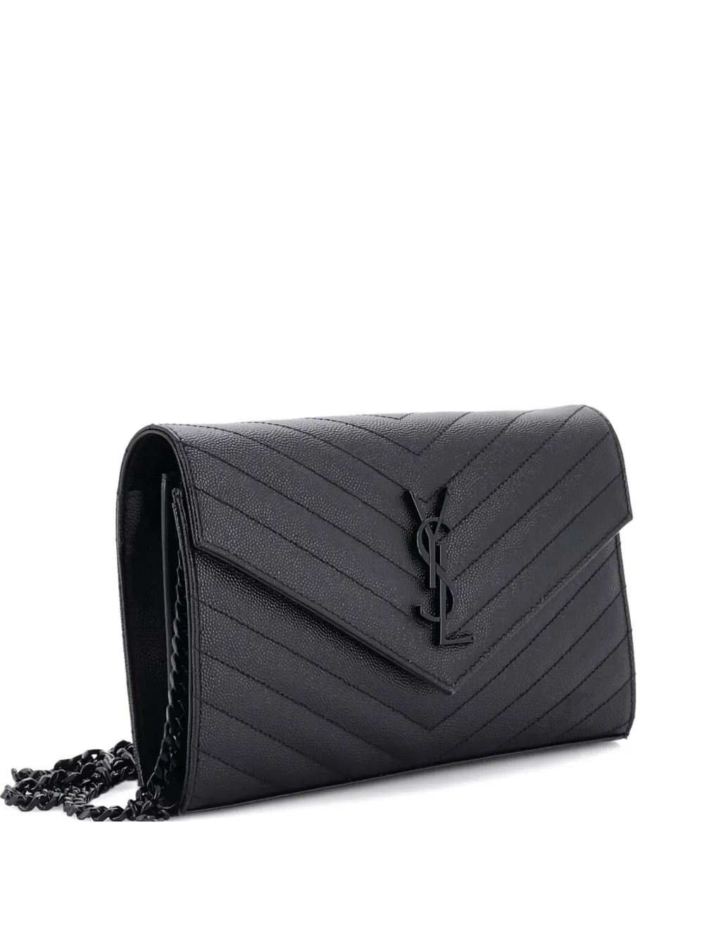 Saint Laurent Pre-Owned Classic Monogram Wallet on Chain Matelasse Chevron Leather Medium crossbody bag | Black | Image 1