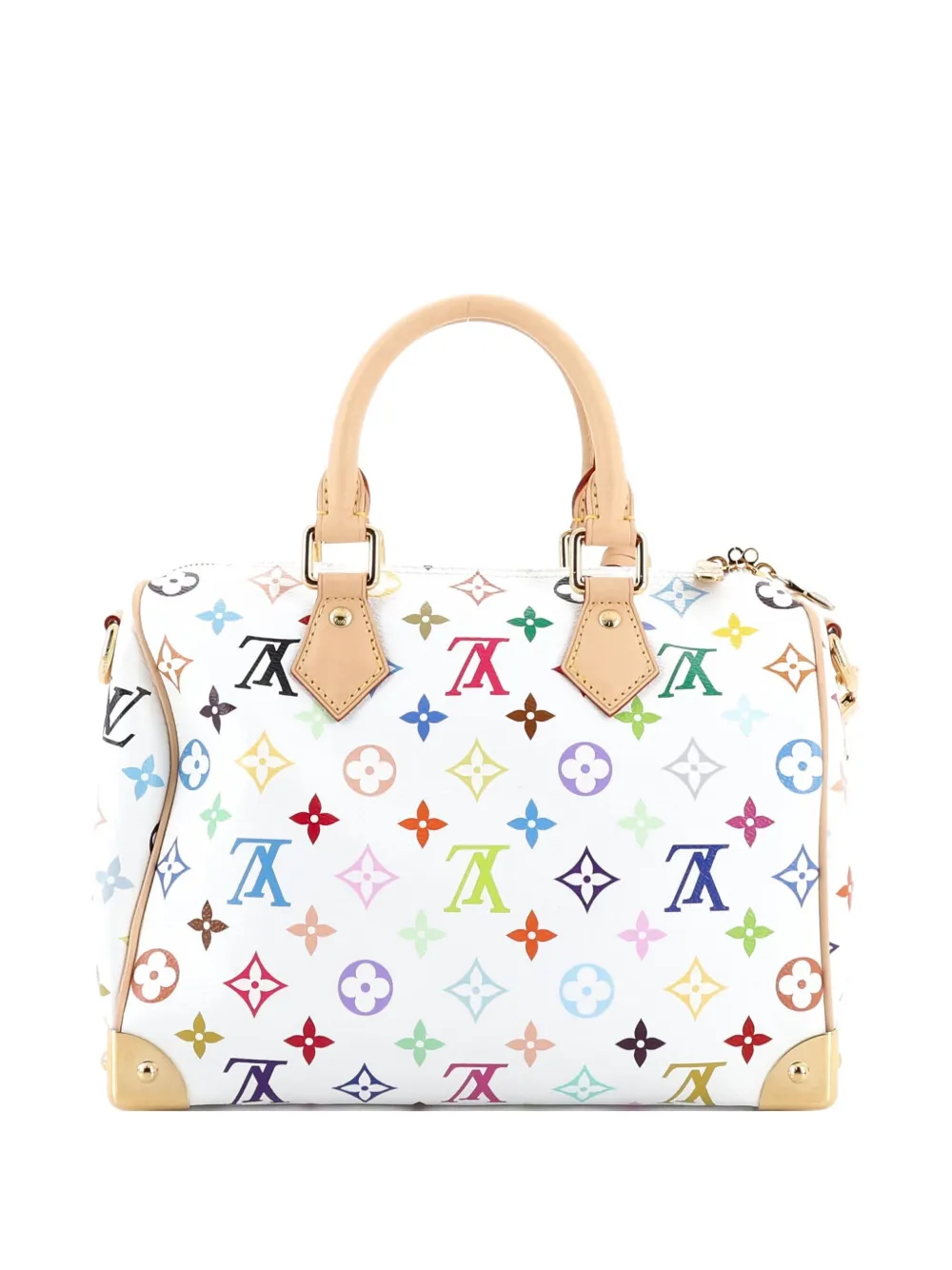 Pre-owned Louis Vuitton X Takashi Murakami Speedy Soft Bandouliere Bag Monogram Multicolor 25 Satchel In White
