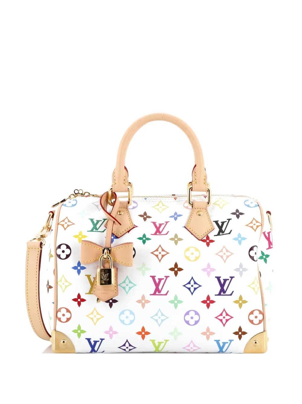 Pre-owned Louis Vuitton X Takashi Murakami Speedy Soft Bandouliere Bag Monogram Multicolor 25 Satchel In White