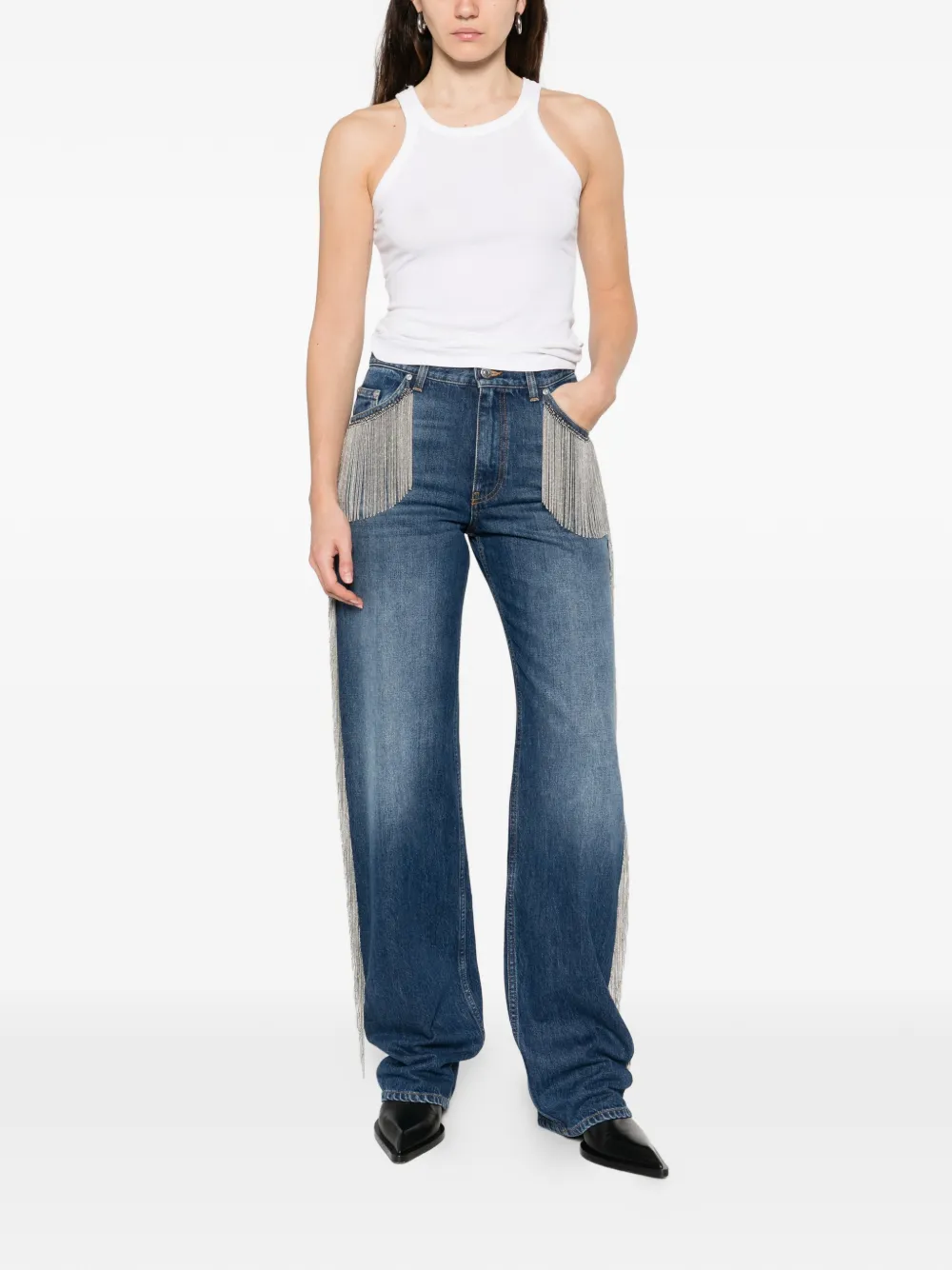 Stella McCartney five-pocket fringe-detail jeans - Blauw