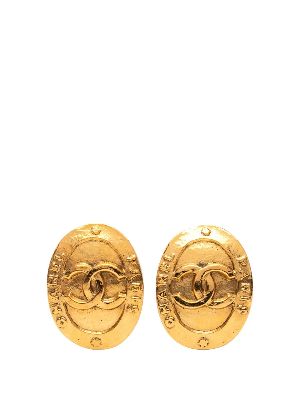 CHANEL Pre-Owned 1980-1990 ゴールドプレーテッド ココマーク オーバル クリップオン コスチューム イヤリング - CHANEL Pre-Owned 1980-1990 ゴールドプレーテッド ココマーク オーバル クリップオン コスチューム イヤリング -