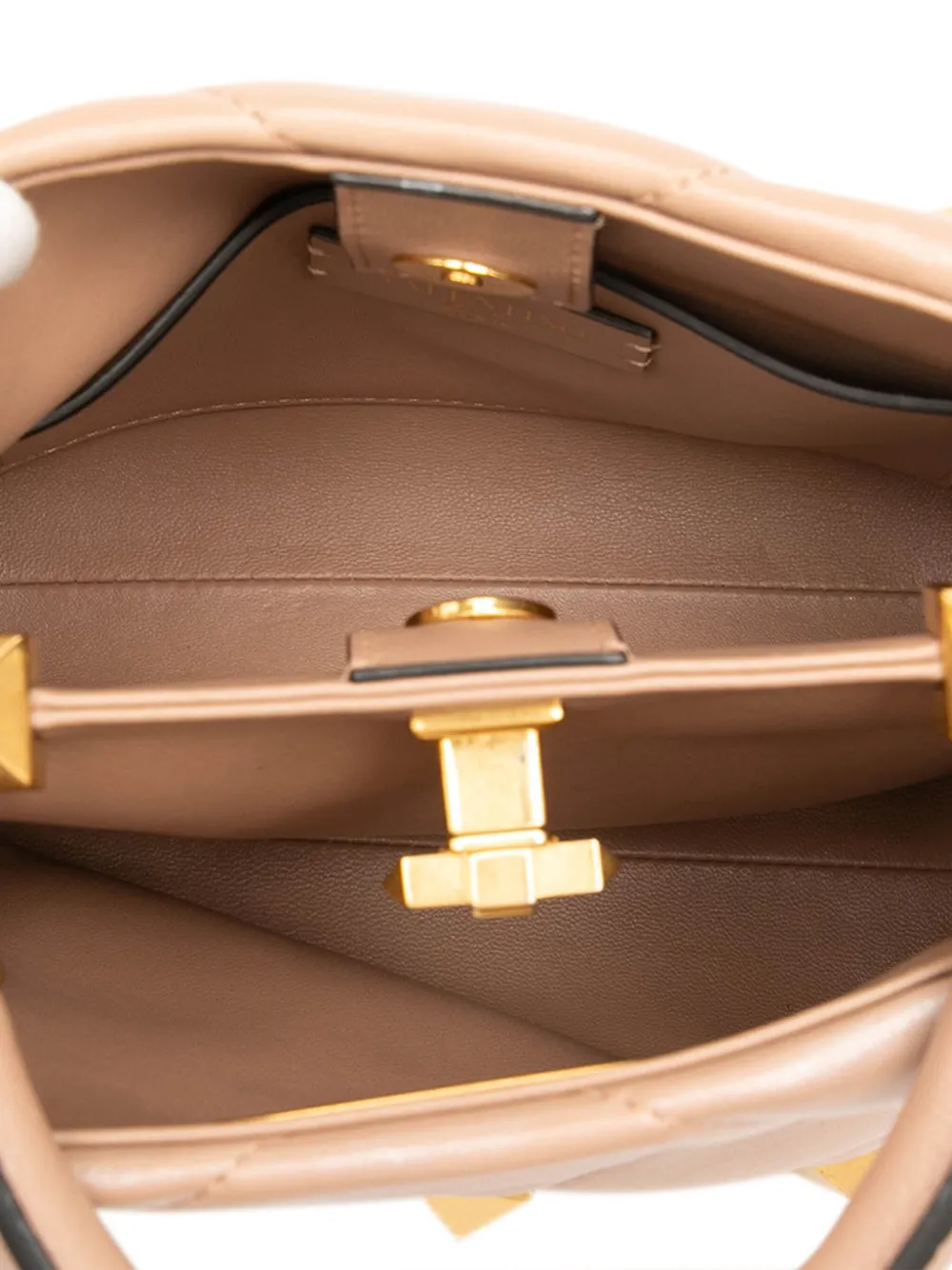 Pre-owned Valentino Garavani 2018-2025 Small Nappa Roman Stud The Handle Bag Satchel In Brown