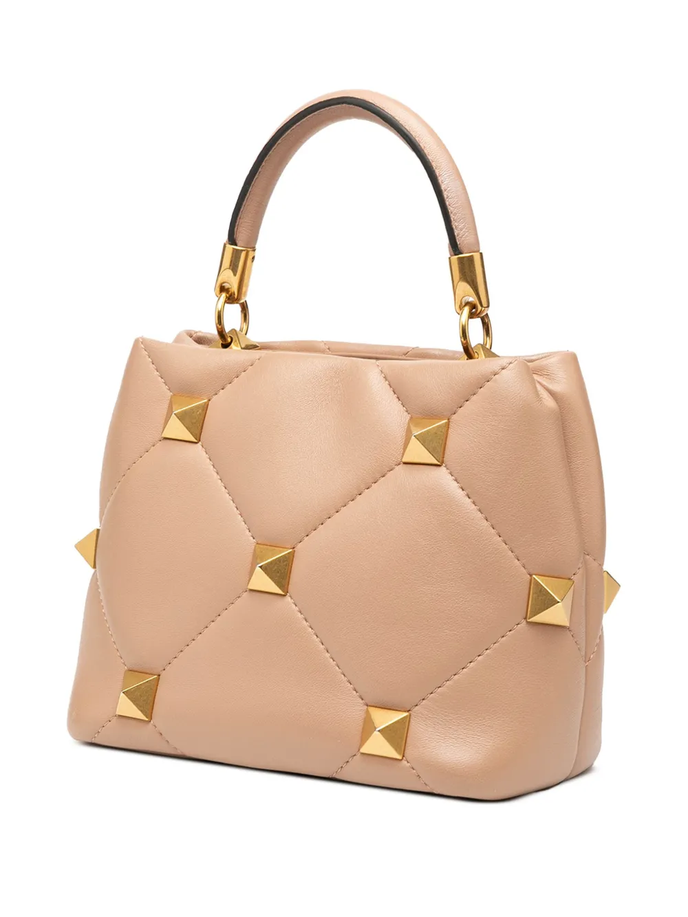 Pre-owned Valentino Garavani 2018-2025 Small Nappa Roman Stud The Handle Bag Satchel In Brown