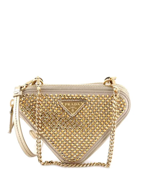 Prada Pre-Owned Triangle Double Pouch Crystal Embellished Satin Mini crossbody bag